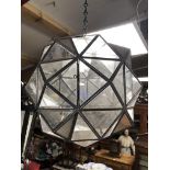 VINTAGE HAND MADE LEDDED AND MIRRORED GEOMETRIC LANTERN ALL COMPLETE BUT SEVERAL CRACKED PANES H X