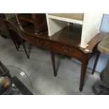 LARGE MAHOGANY SIDE BOARD WITH TAPERED LEGS AND BRASS HANDLES, 3 DRAWERS AND GLASS TOP