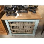 HANDMADE KITCHEN ISLAND FROM RECLAIMED TIMBER AND ORIGINAL STAMPED FRUIT TRAYS INSERTS