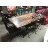 TABLE AND 6 METAL CHAIRS