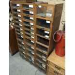 3 PIECE GLASS FRONTED MULTI DRAWER ORIGINAL SHOP DISPLAY UNIT, WITH BRASS LABELLING HANDLES
