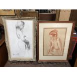 TWO FRAMED PASTEL STUDIES OF NUDE FEMAILES ONE SIGNED