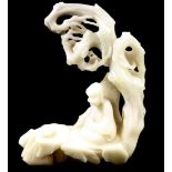 AN 18TH CENTURY WHITE CHINESE CARVED JADE FIGURE OF A SAGE Seated beneath a tree with incense