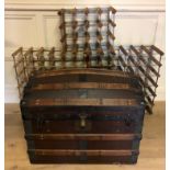 AN ANTIQUE DOME TOP CHEST Along with three wine racks. (h 54cm x w 72cm x d 48cm)