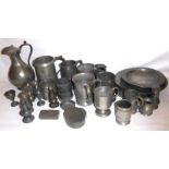 A COLLECTION OF VICTORIAN PEWTER TANKARDS To include a quart tankard and three pint sized, each