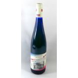 A VINTAGE BOTTLE OF COMMEMORATIVE WHITE WINE The blue glass bottle bearing label 'Vin d'Alsace 50