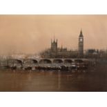 ANTHONY ROBERT KLITZ,1917 - 2000, OIL ON CANVAS Riverscape, view of the Thames with the Houses of