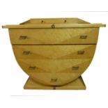 MASTERLY, ITALY, AN ART DECO DESIGN BIRDSEYE MAPLE CHEST OF DRAWERS Having an arrangement of two