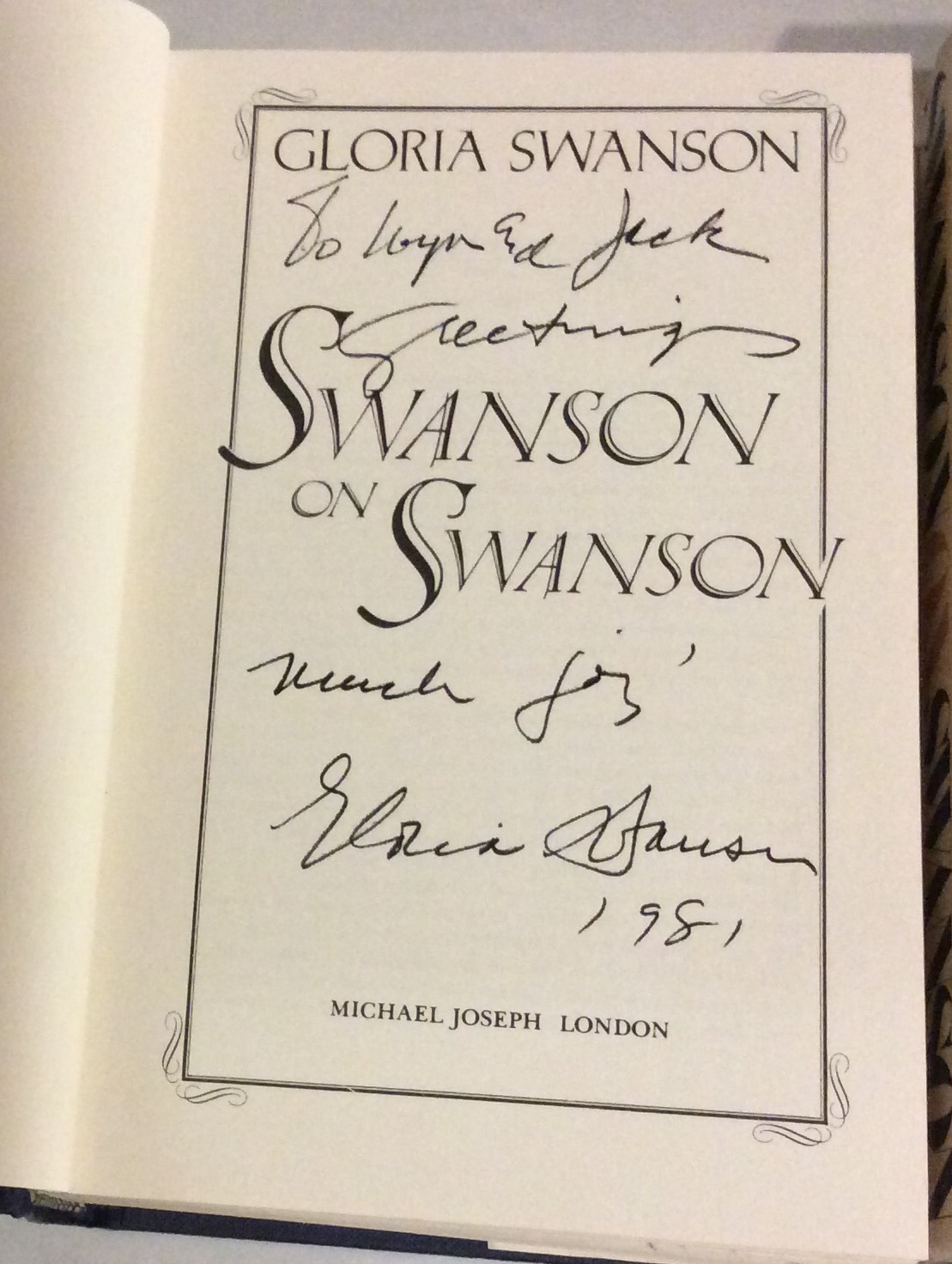 GLORIA SWANSON, THREE SIGNED HARDBACK BOOKS Titled 'Swanson on Swanson an Autobiography', - Image 2 of 4