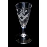 A LATE 18TH CENTURY ALE GLASS With tapering plain stem and bowl engraved at one side, with Masonic