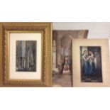 THREE LATE 19TH/EARLY 20TH CENTURY WATERCOLOURS To include Continental interior, church scene,