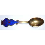 A. MICHELSON, DENMARK, A 20TH CENTURY SILVER AND ENAMEL SPOON Enamelled with a stylized bird with