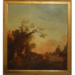 AFTER PHILIP DE LOUTHERBOURG, R.A., 1740 - 1812, OIL ON CANVAS Wooded landscape, a family and dogs