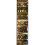 A BLACK AND GILT TOOLED LEATHER HOLY BIBLE, 1810 With fore edge, old and new testaments,