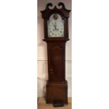 A 19TH CENTURY MAHOGANY AND STRING INLAID LONGCASE CLOCK The enamelled dial painted with flowers. (h