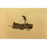 DANIEL INUKPUK CANADIAN, 1942, A LIMITED EDITION (41/45) STONE CUT PRINT Titled 'Hunting by Boat',