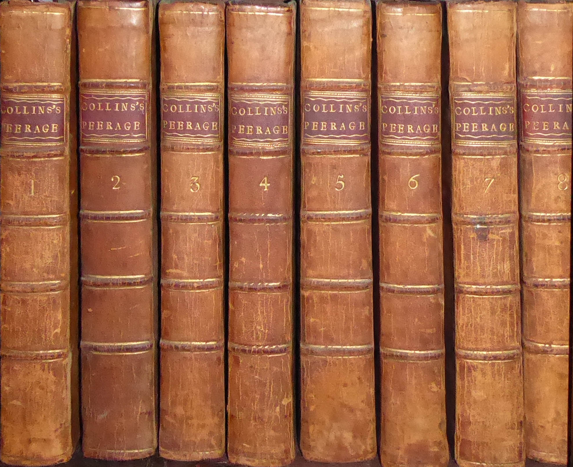 COLLINS, 'THE PEERAGE OF ENGLAND', EIGHT VOLS, FIFTH EDITION, 1789 With original boards.