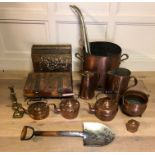 A QUANTITY OF 19TH CENTURY AND AFTER ITEMS To include a copper and brass table box, copper