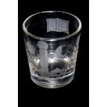 A 19TH CENTURY FIRING GLASS IN THE FORM OF A TUMBLER Engraved at one side with various Masonic