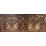 AN 19TH CENTURY MAHOGANY AND GESSO PLAQUE Decorated with cherubs and exotic birds. (94cm x 37cm)