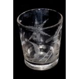 AN EARLY 19TH CENTURY TUMBLER Engraved with square and compass beneath an arch reversed with a