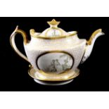 JOHN ROSE, COALPORT, A TEAPOT AND COVER With stand of oval form and silver shape, decorated with