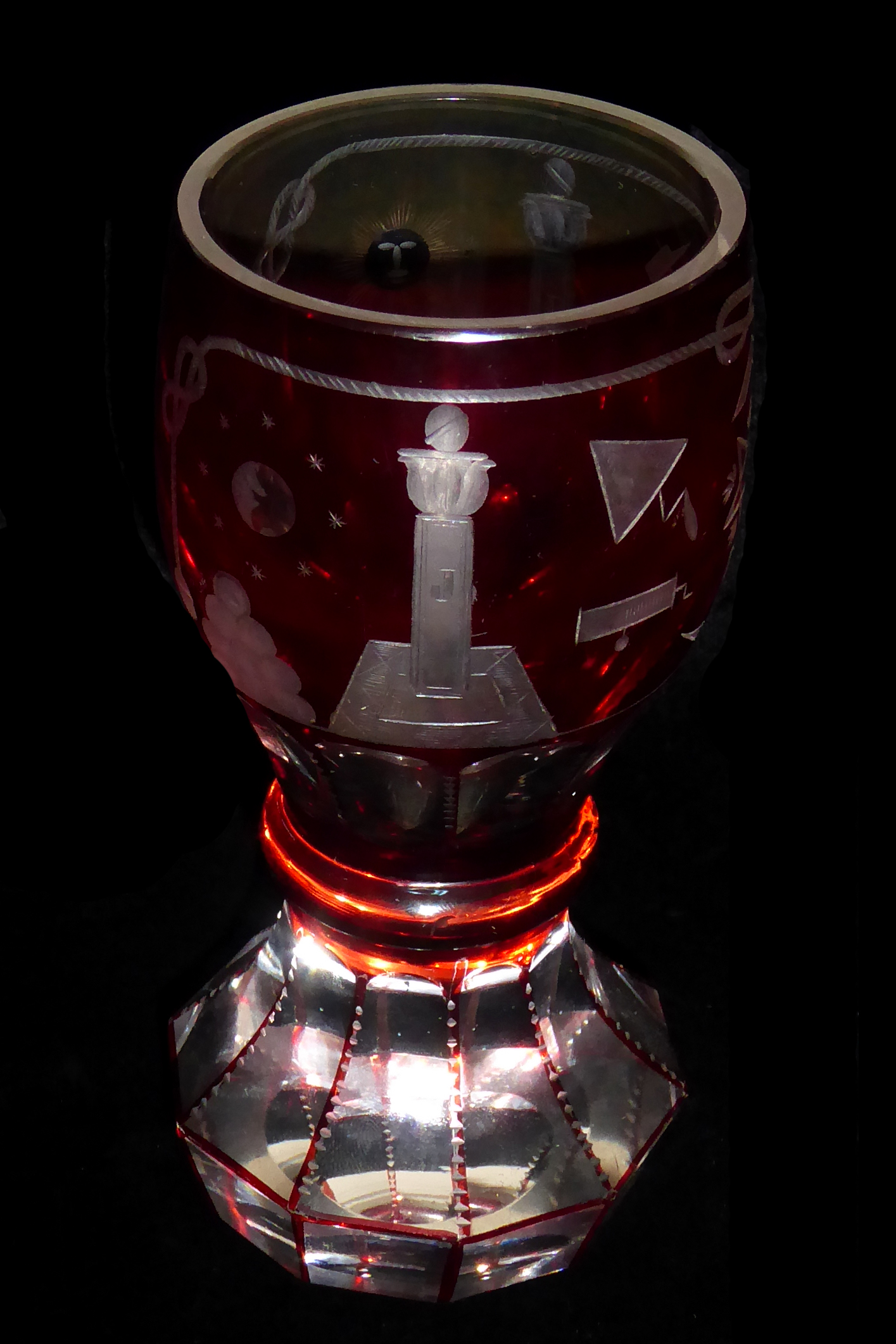 A LATE 19TH CENTURY BOHEMIAN FIRING GLASS With heavy panel form base and bulbous bowl above a single - Image 3 of 3