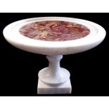 AN ITALIAN MARBLE TAZZA The circular white marble top, inlaid with a rouge marble centre and