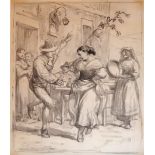 AN 18TH/19TH CENTURY DUTCH PEN AND WASH DRAWING Villagers dancing, bearing Beehive watermark (