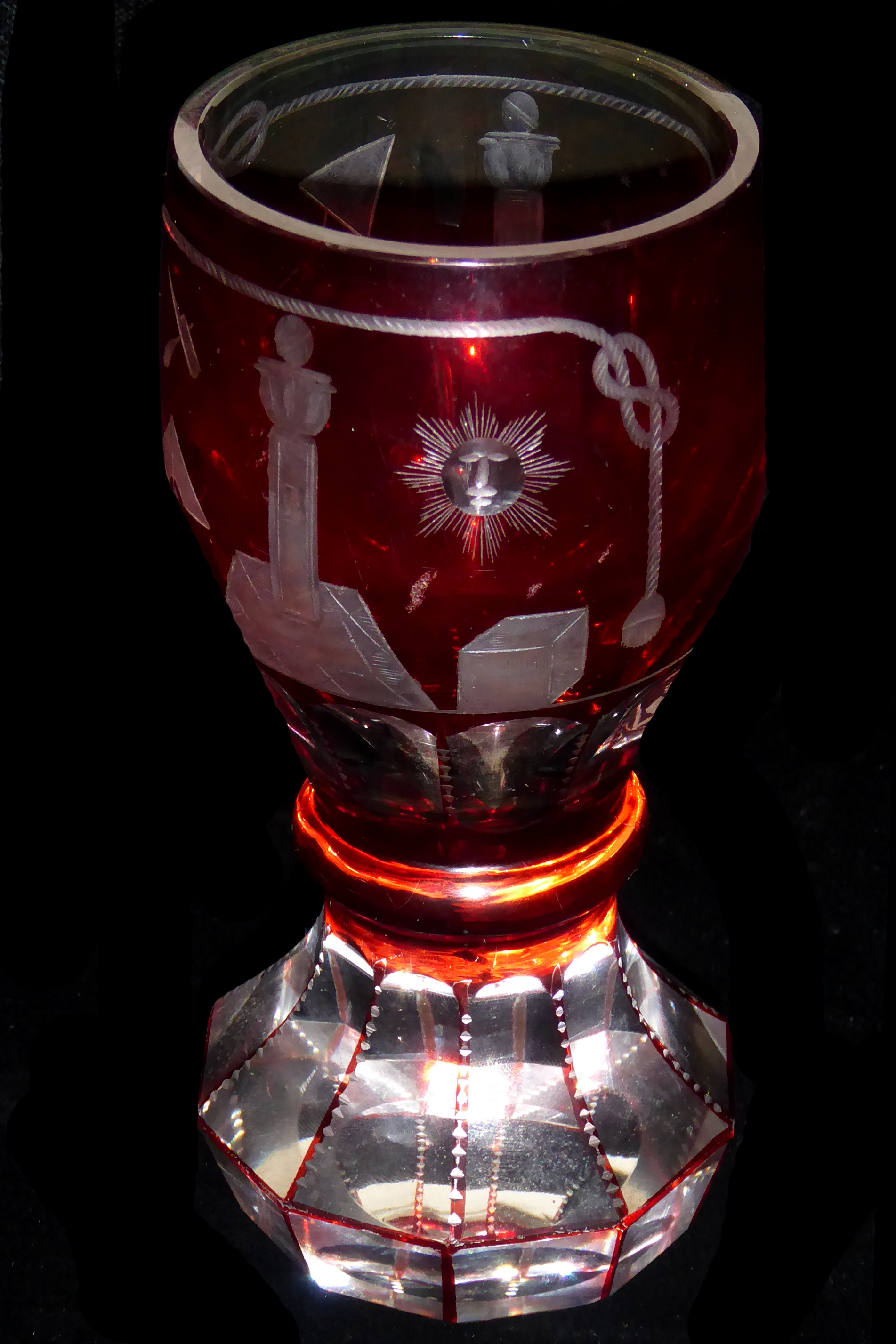 A LATE 19TH CENTURY BOHEMIAN FIRING GLASS With heavy panel form base and bulbous bowl above a single - Image 2 of 3