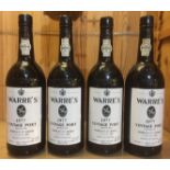 FOUR BOTTLES OF WARRE'S 1977 VINTAGE PORT Black and white label, retailed by John E. Fells & Sons,