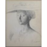 GERALD LESLIE BROCKHURST, R.A., 1890 - 1978, PENCIL DRAWING Woman in hat, signed bottom right,