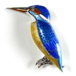 NICOLE BARR, A 20TH CENTURY SILVER AND ENAMEL BROOCH Kingfisher with blue enamel wings and diamond