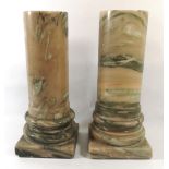 A PAIR OF ITALIAN MARBLE COLUMNS Grey ground with green veins, classical form with square bases. (