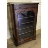 A 19TH CENTURY WALNUT AND MARQUETRY INLAID MUSIC CABINET. (h 95cm x w 56cm x d 33cm)