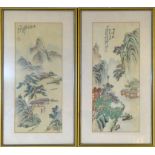 A PAIR OF CHINESE WATERCOLOURS ON SILK Landscapes, each bearing a handwritten inscription and red