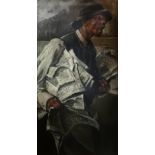 AFTER GIOVANNI BOLDINI, ITALIAN, 1842 - 1931, OIL ON CARD 'The Newspaperman in Paris', street scene,
