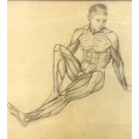 A MID 20TH CENTURY PENCIL DRAWING Study of a nude male, gilt framed and glazed. (52cm x 54cm)