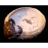 ROYAL COPENHAGEN, A 20TH CENTURY DANISH PORCELAIN SCALLOP FORM DISH Applied with a handle and