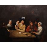 A 17TH CENTURY DUTCH OIL ON CANVAS Tavern scene, card players seated at a table, giltwood framed. (