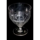 AN EARLY 19TH CENTURY RUMMER On a short stem with a wide tapering bowl and lower petal moulding