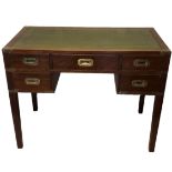 A 19TH CENTURY DESIGN MAHOGANY BRASS BOUND MILITARY CAMPAIGN WRITING TABLE Having an arrangement