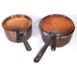 TWO ANTIQUE HEAVY GAUGE COPPER PANS One incised to lid with Duke of Bedford crest, the other with