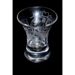 AN EARLY 19TH CENTURY FIRING GLASS Of waisted and flared form well engraved at each side with