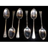 A SET OF SIX EDWARDIAN SILVER DESSERT SPOONS Fiddle pattern with engraved initial, hallmarked