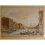 AN ANTIQUE COLOURED ENGRAVING Venetian canal scene, inscribed 'A View from the River de Schiavoni