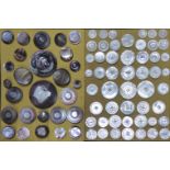A COLLECTION OF VICTORIAN AND LATER CIRCULAR MOTHER OF PEARL BUTTONS With engraved decoration, a