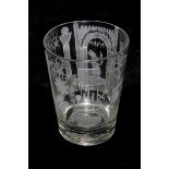 AN EARLY 19TH CENTURY TUMBLER Profusely engraved and crosshatched with Masonic symbols, featuring