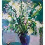 JOHN BROWN, R.W.S., SCOTTISH, A LARGE MIXED MEDIA ON BOARD Still life, titled 'Flowers in the
