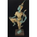 A FIGURAL BRONZE STATUE OF A THAI DANCER Raised on a rectangular base. (h 75cm)